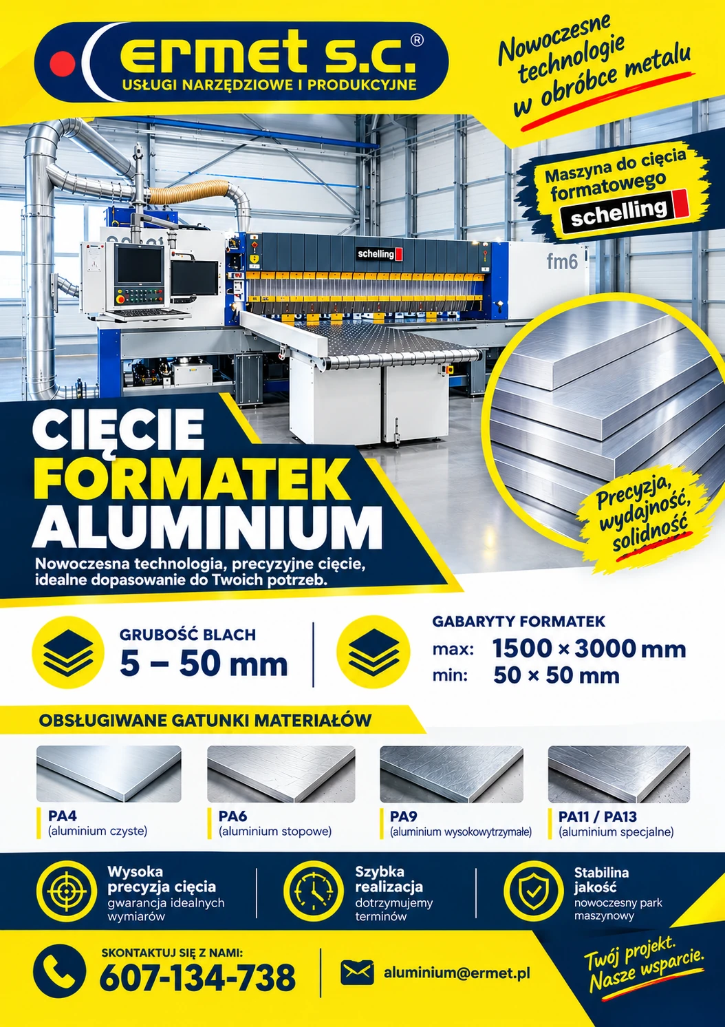 ERMET: nowa usługa cięcia formatek aluminiowych na maszynie Schelling FM6